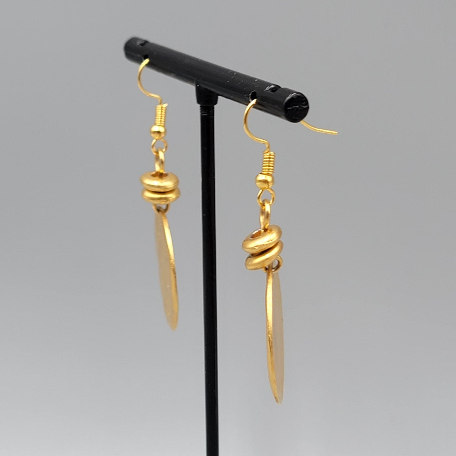 Round Pierced Earrings Yellow Gold Plated Dangle 1.5"