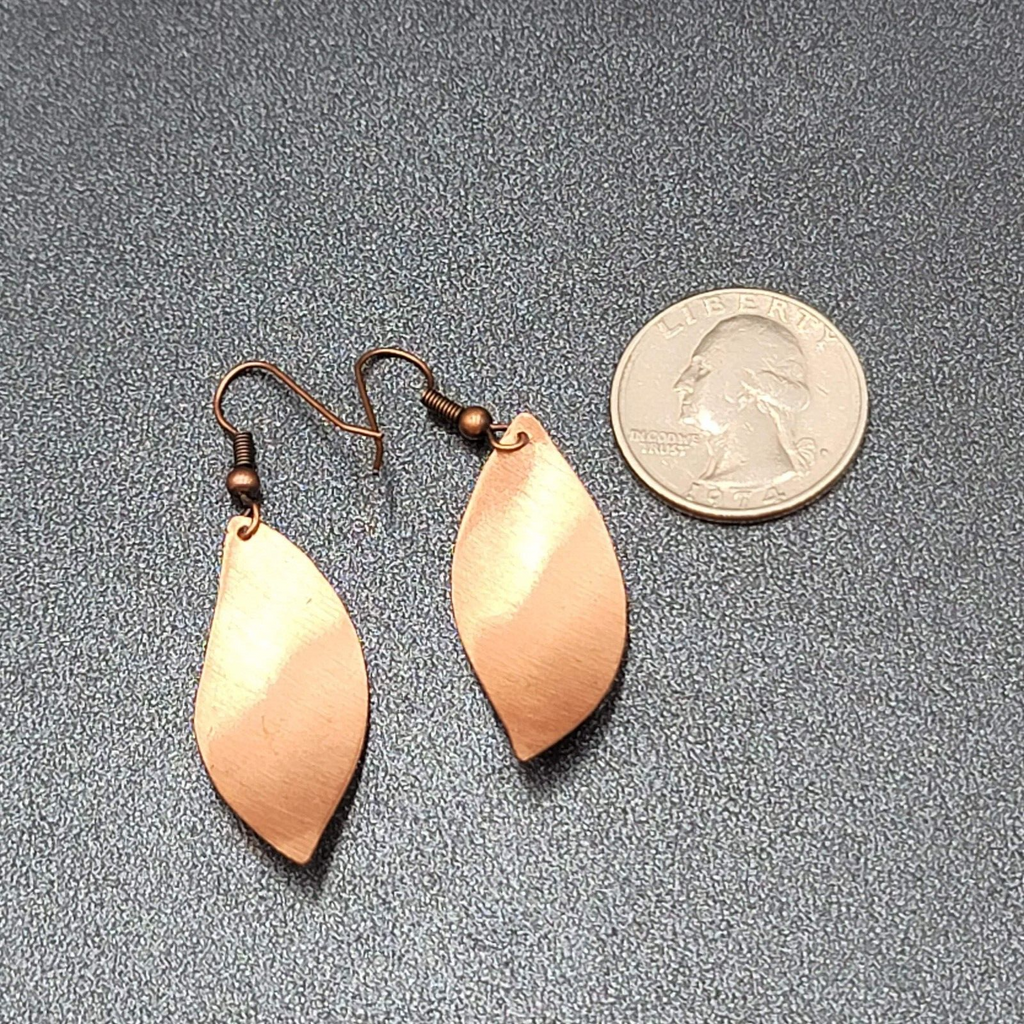 Pierced Earrings Copper Laser Cut Red White Design Dangle 1.5"