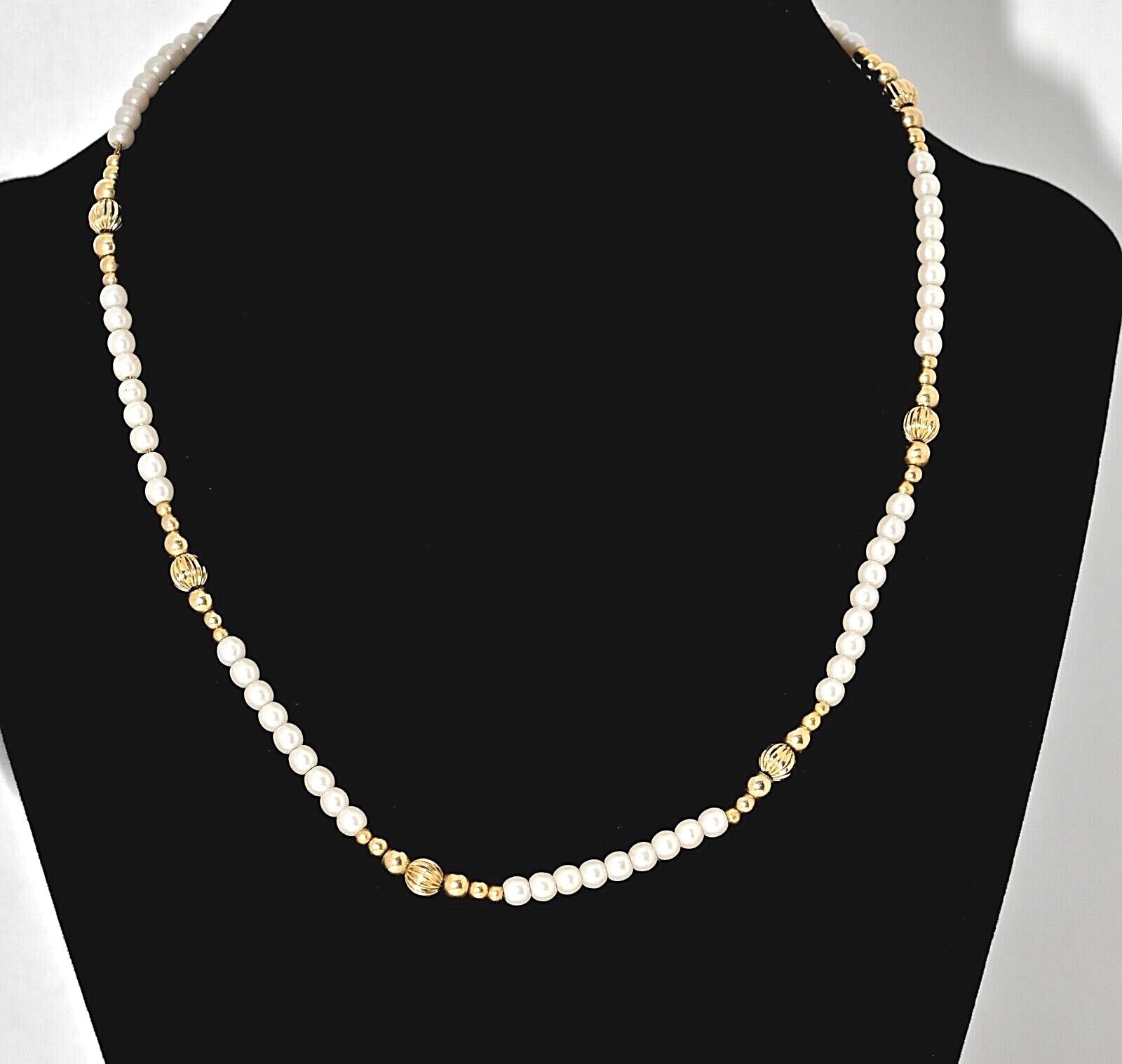 Vintage Elegant Faux Pearl & Gold Plated Beaded Necklace Estate Jewelry 16"