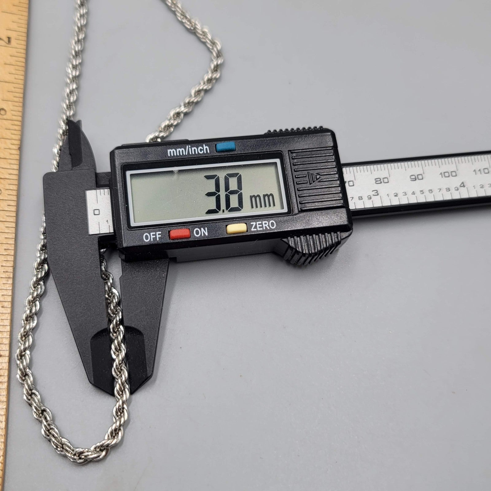 Rope Chain Necklace Silver tone 22 in 3.8mm wide