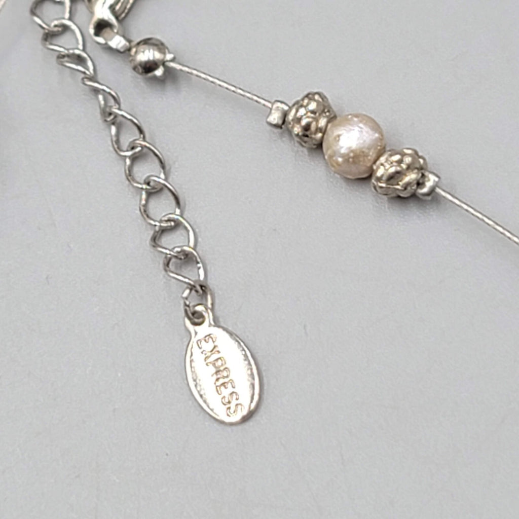 Express Floating Bead Necklace Blue Stone Silver tone 14"-16"