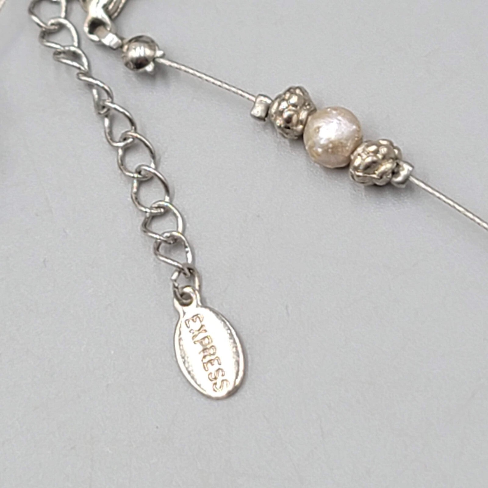 Express Floating Bead Necklace Blue Stone Silver tone 14"-16"