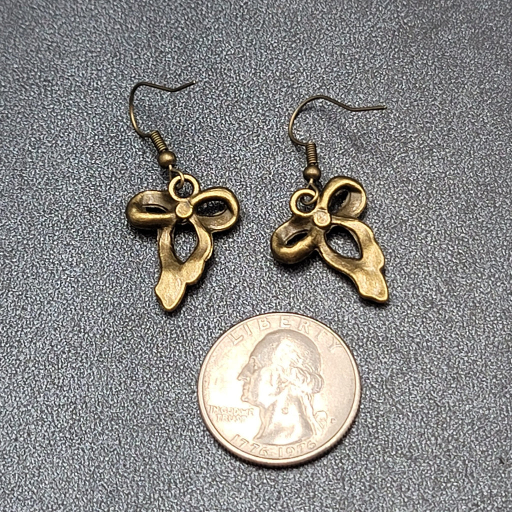 New Bow Pierced Earrings Bronze tone Dangle 7/8"