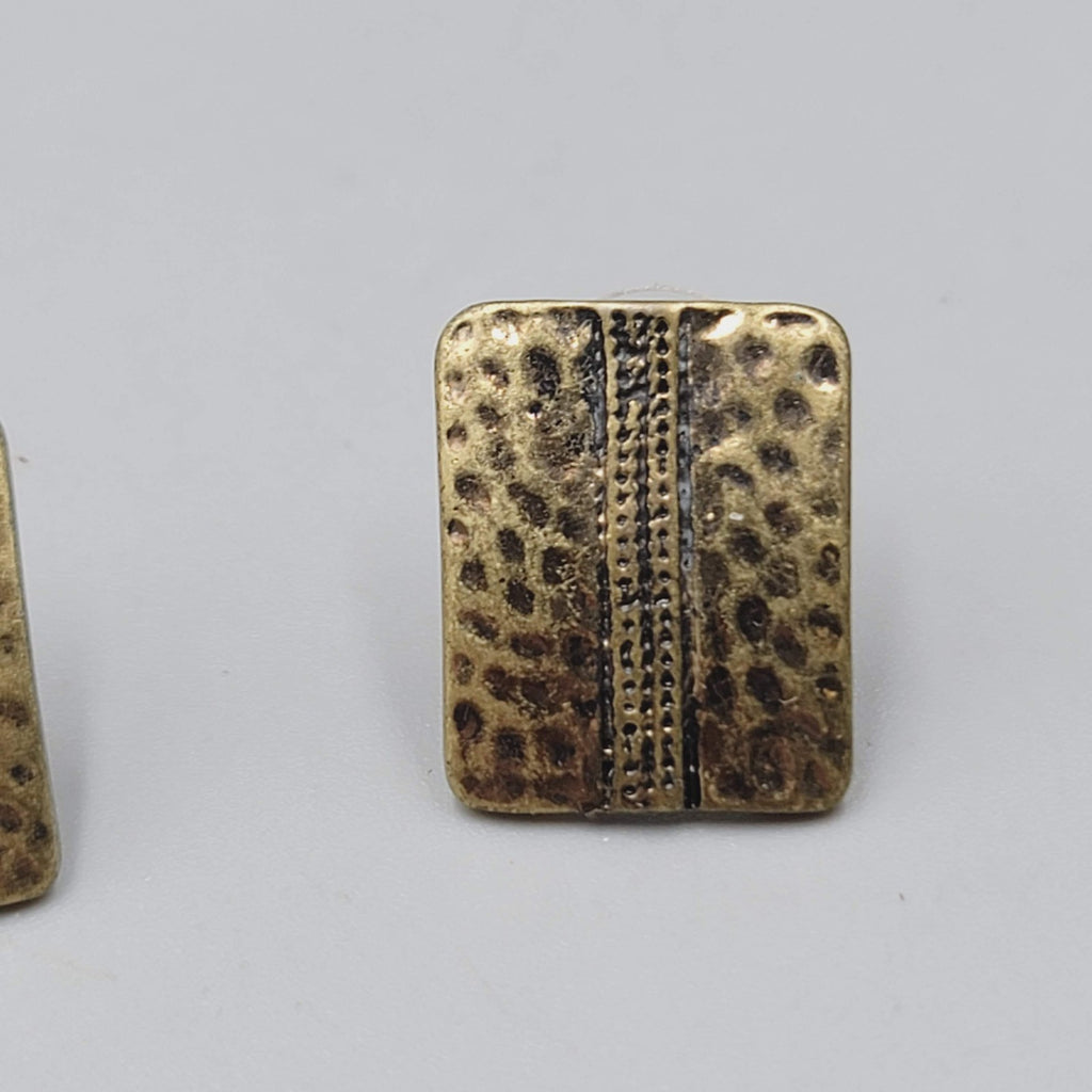Bronze tone Hammered Metal Drop Pierced Earrings Rectangle 3/4"