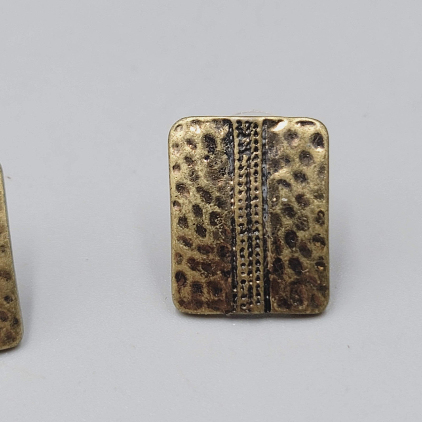 Bronze tone Hammered Metal Drop Pierced Earrings Rectangle 3/4"