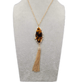 Statement Tassel Pendant Acrylic Tortoise Necklace Gold tone 28"