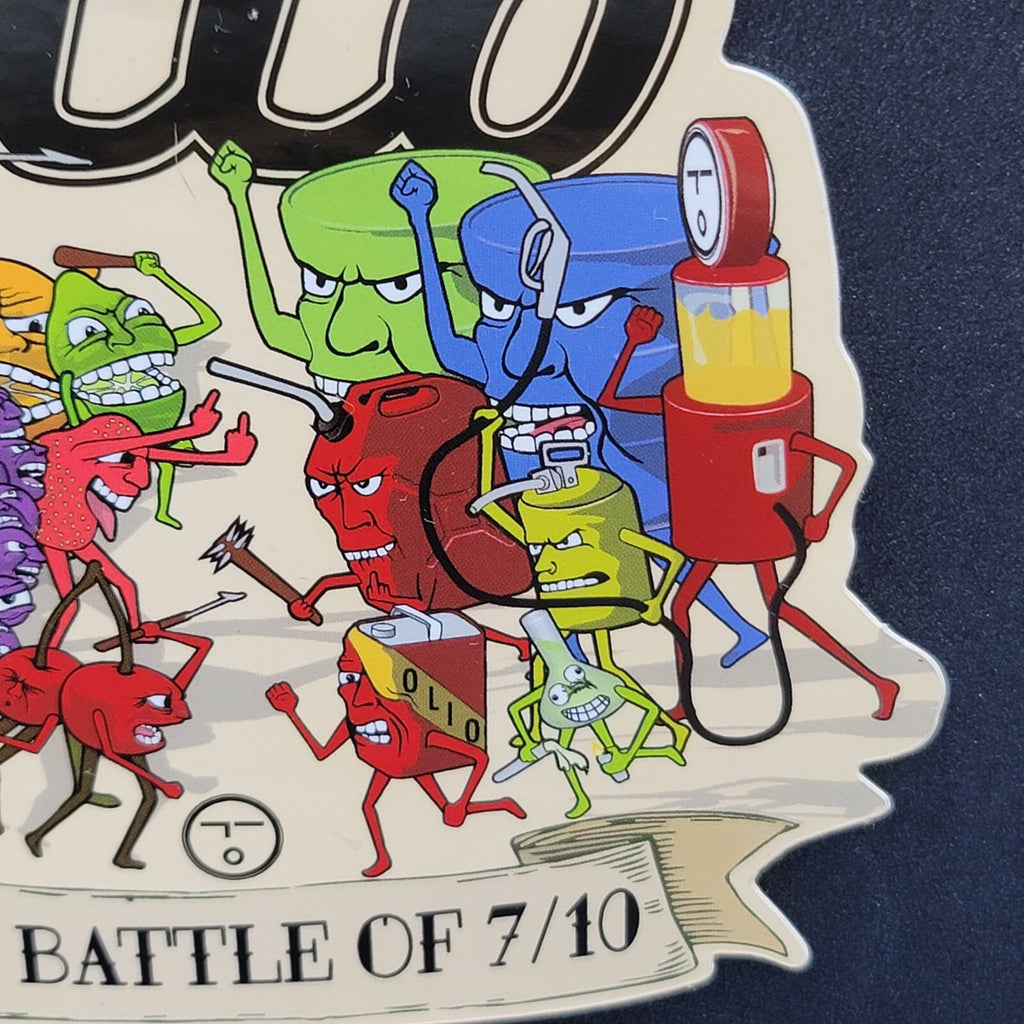 Olio Sticker The Battle of 710 Fruits vs gases 4.75" x 4.5"