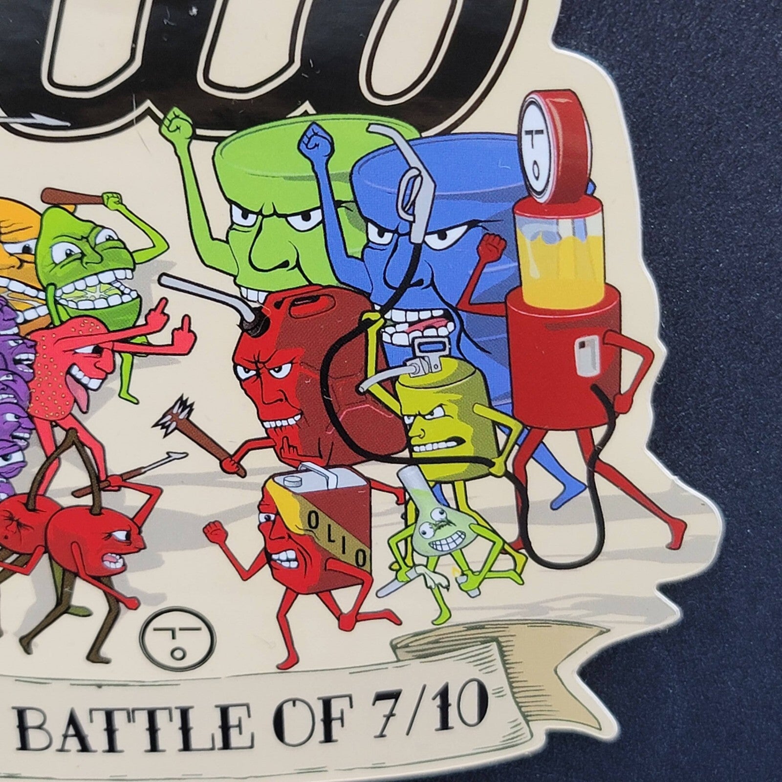 Olio Sticker The Battle of 710 Fruits vs gases 4.75" x 4.5"