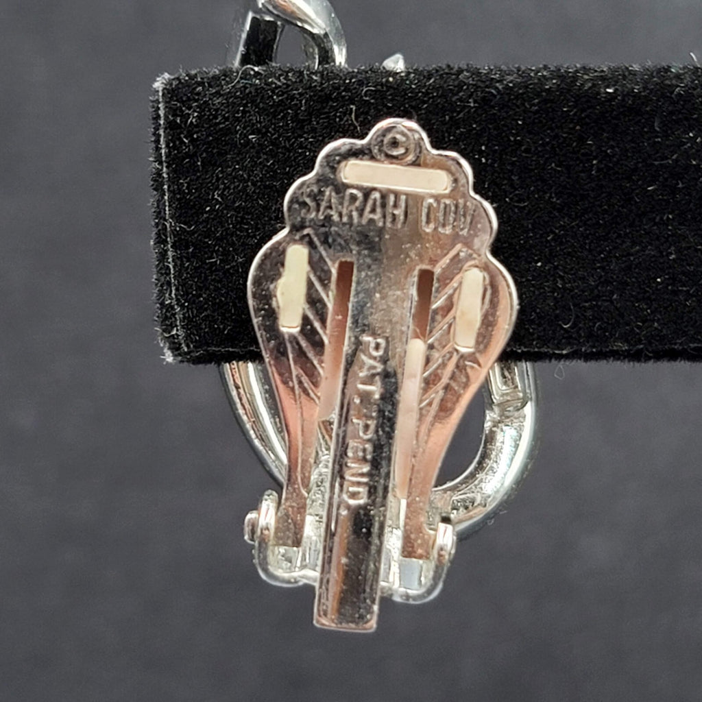 Vintage Sarah Cov Clip on Earrings Open Work Silver tone Climber 1.25"
