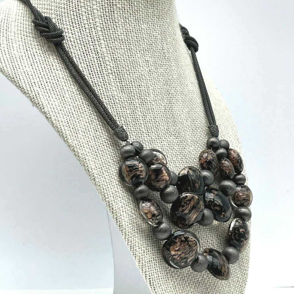 Coldwater Creek Cord Art Glass Bead Necklace Statement Layer 18" - 20"