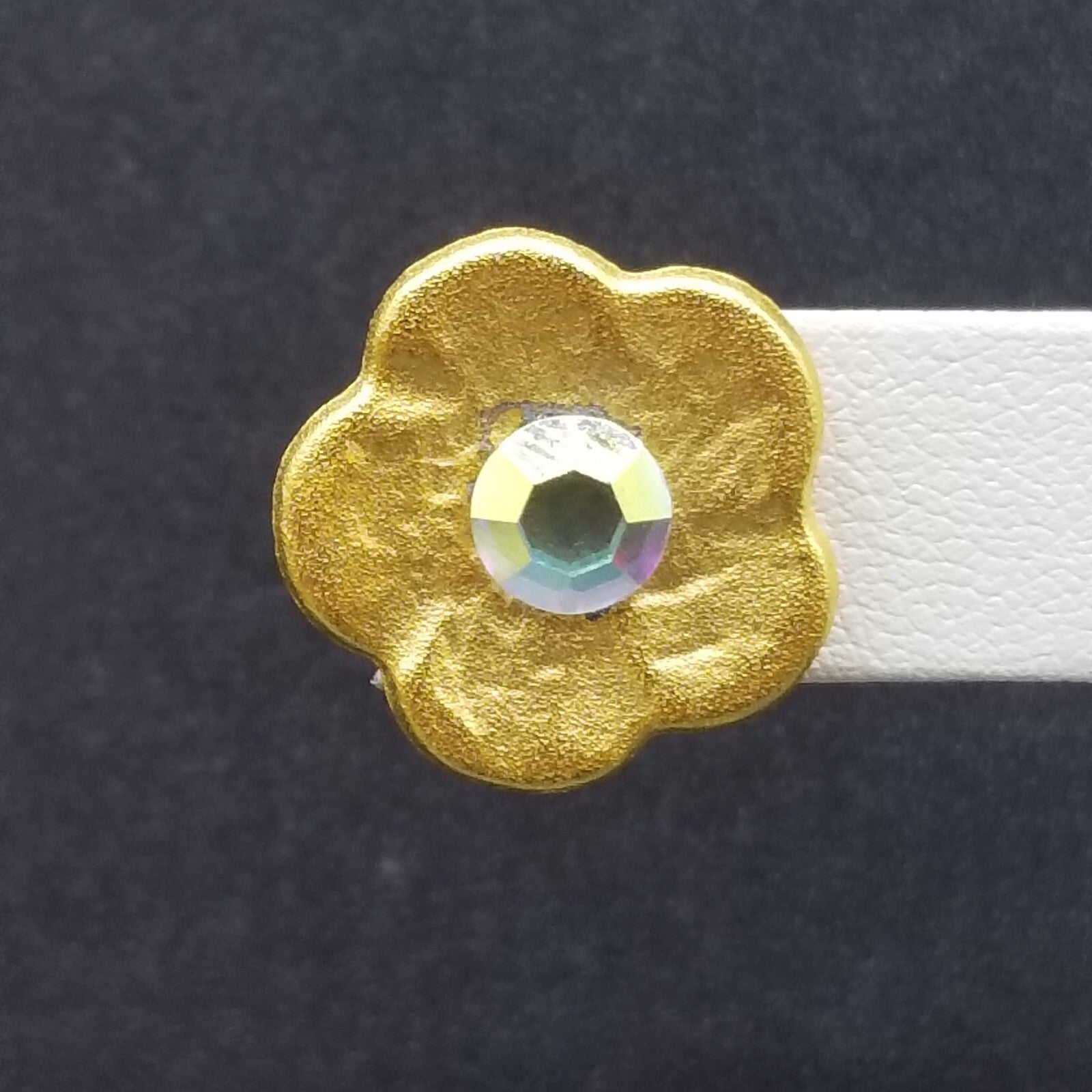 Pierced Earrings Gold tone Glower Aurora Borealis Crystal Stud 3/4'