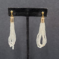 Pierced Earrings Gold tone AB White Clear Beads Dangle Loops 2.5"