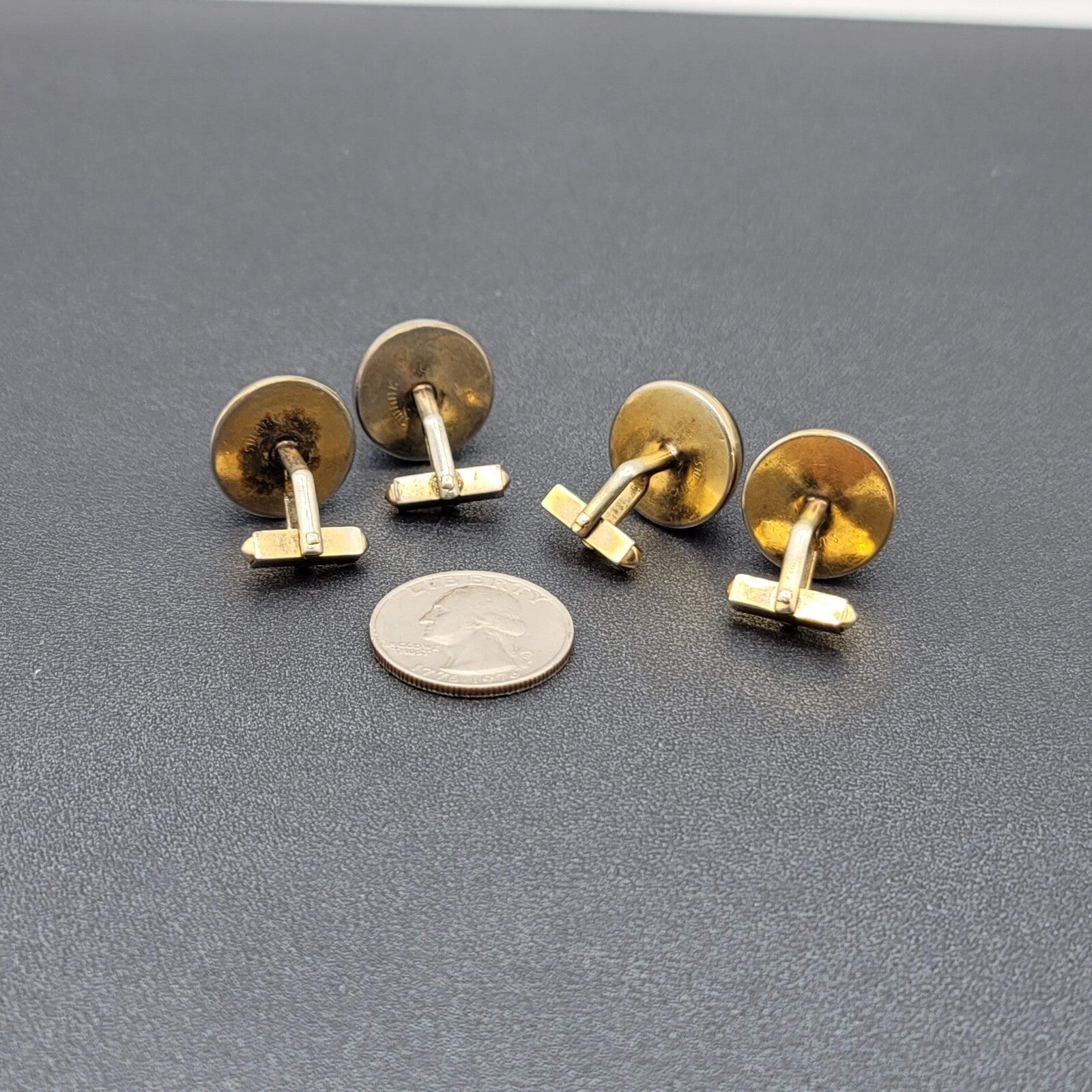 Vintage Cufflinks Lot of 2 Gold tone Blue Green Chatoyant Costume Men's Jewelry