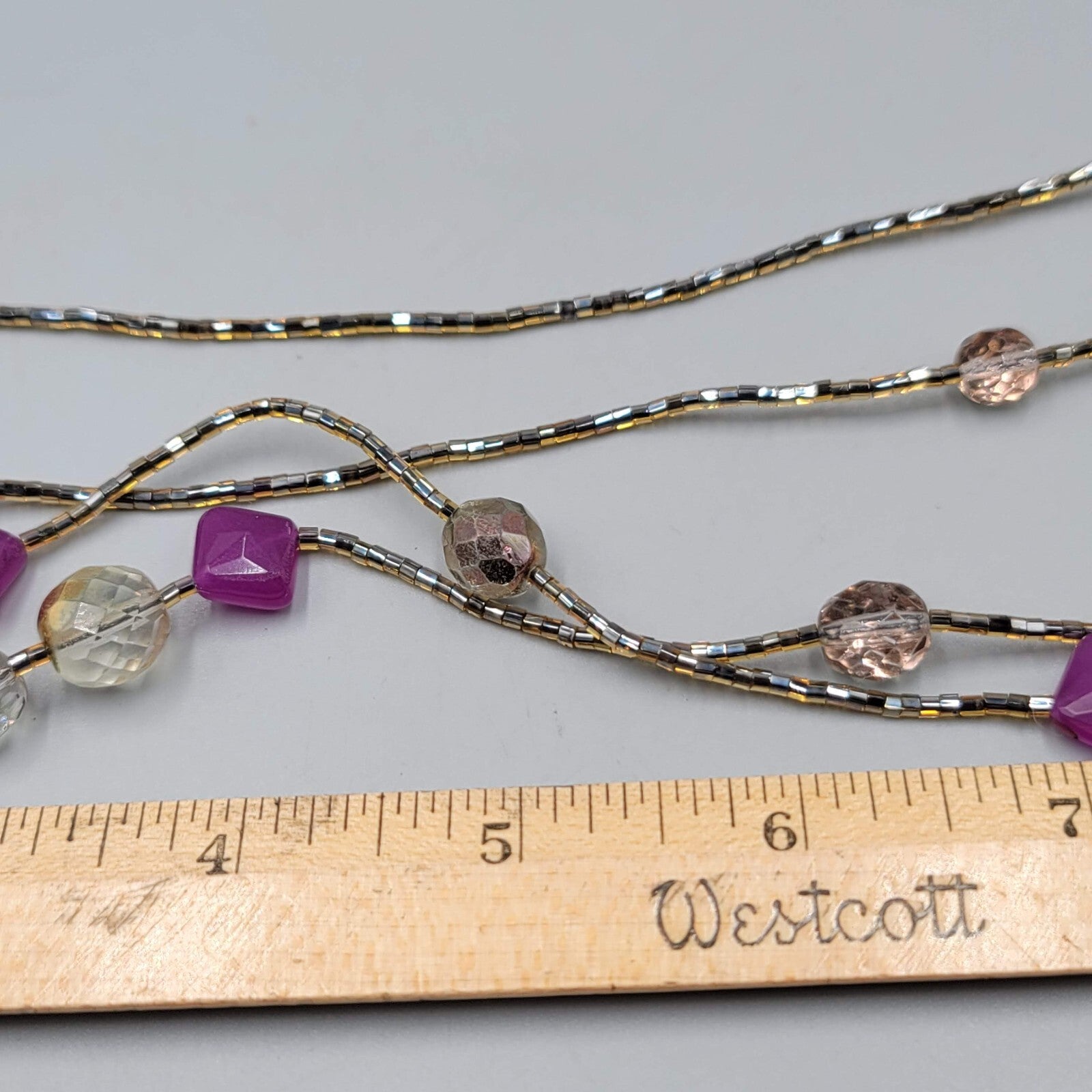 Rachel Necklace Long Beaded Purple Yellow Unique 44"