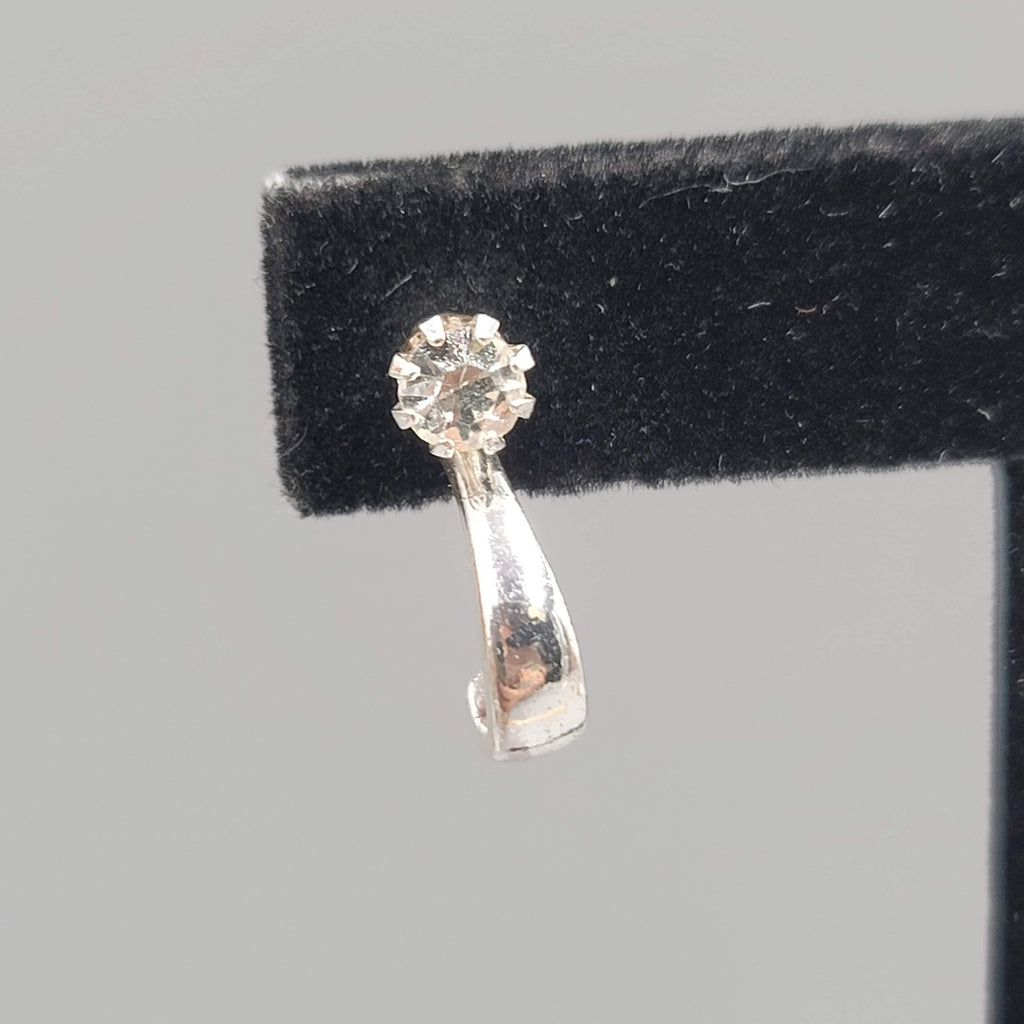 Silver tone Pierced Earrings Convertible Curved Jacket Crystal Minimalist 5/8"