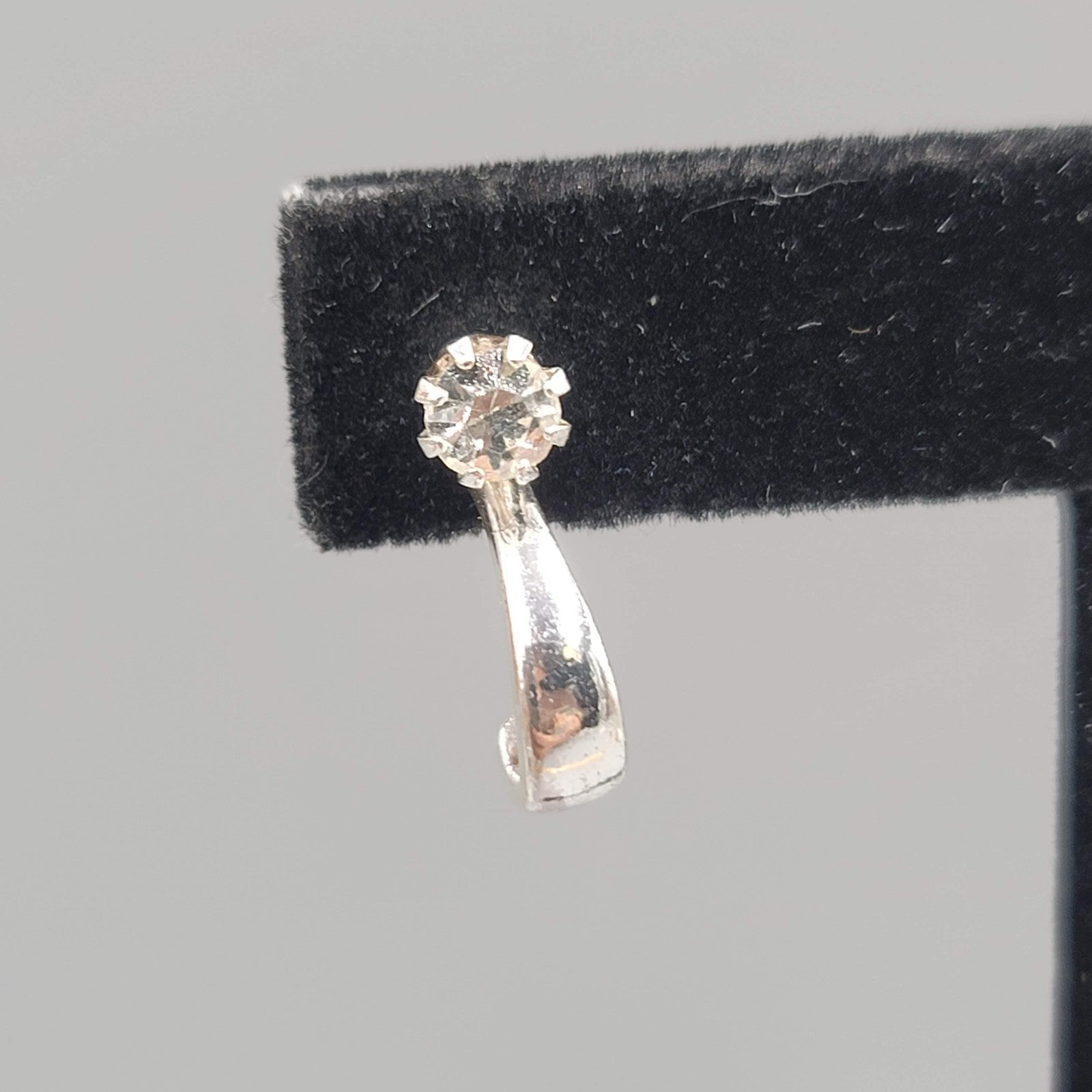 Silver tone Pierced Earrings Convertible Curved Jacket Crystal Minimalist 5/8"