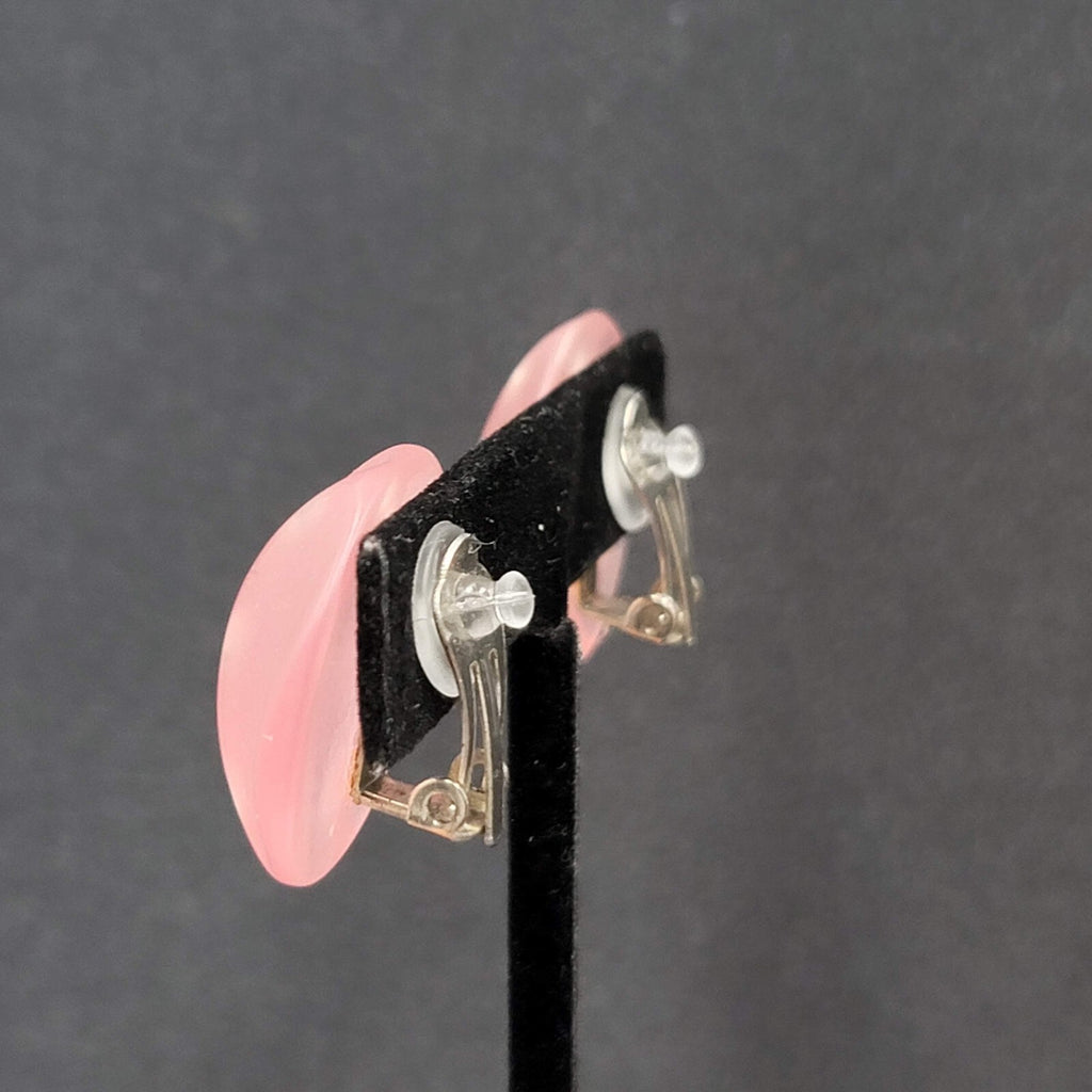 Vintage Clip on Earrings Pink Translucent Acrylic Rhinestone Dome 1"