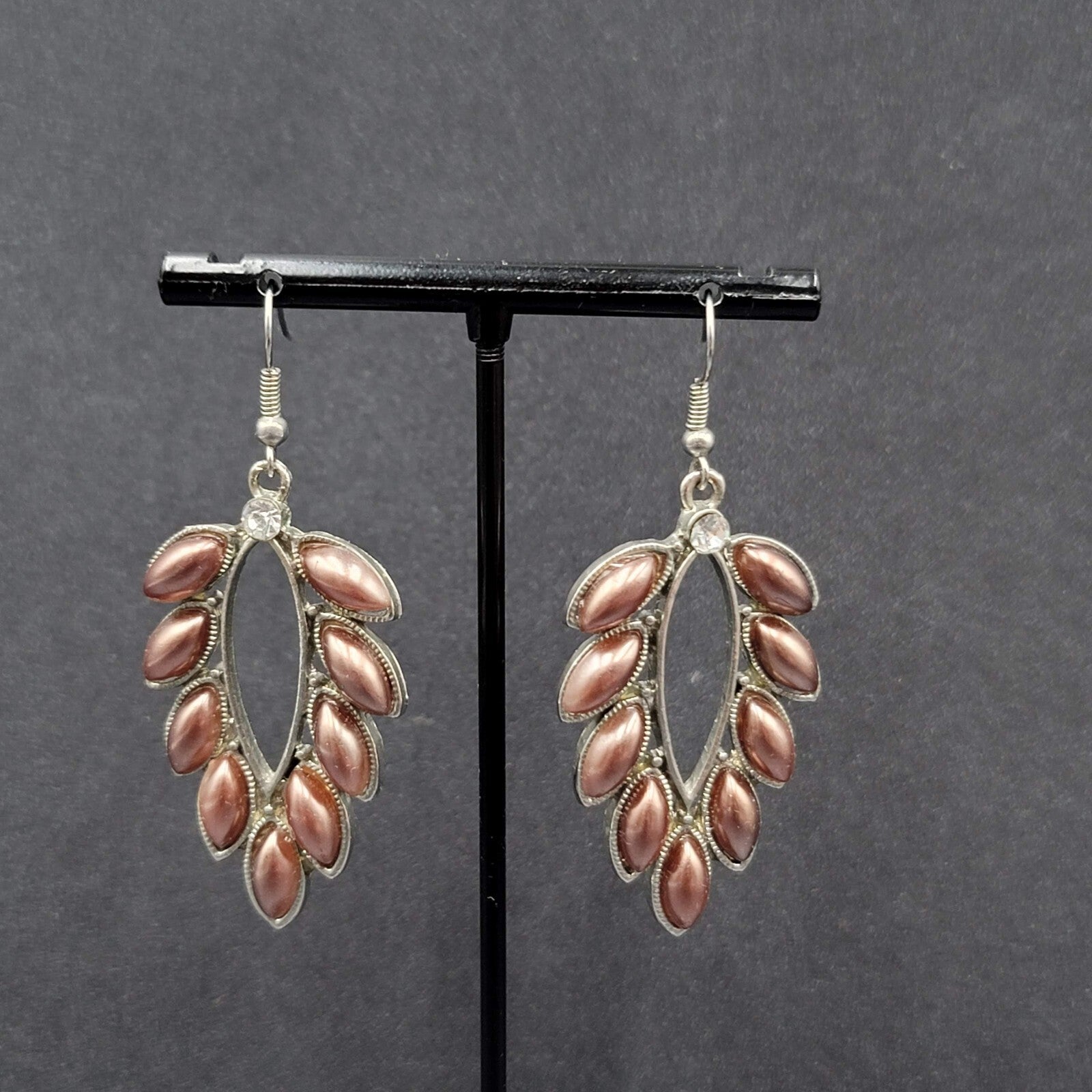 Pierced Earrings Silver tone Rhinestone Acrylic Dangle 1 7/8"