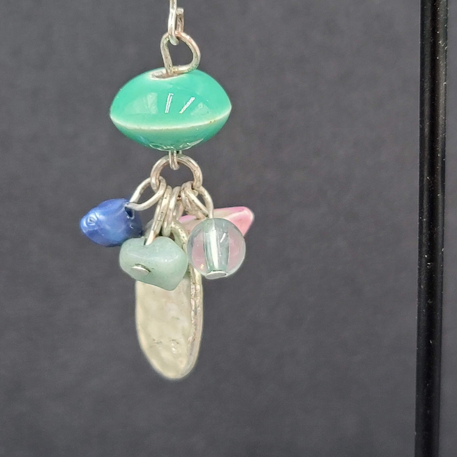 Pierced Earrings Silver tone Dangle Mixed Multicolor Cluster Beads 1.5"