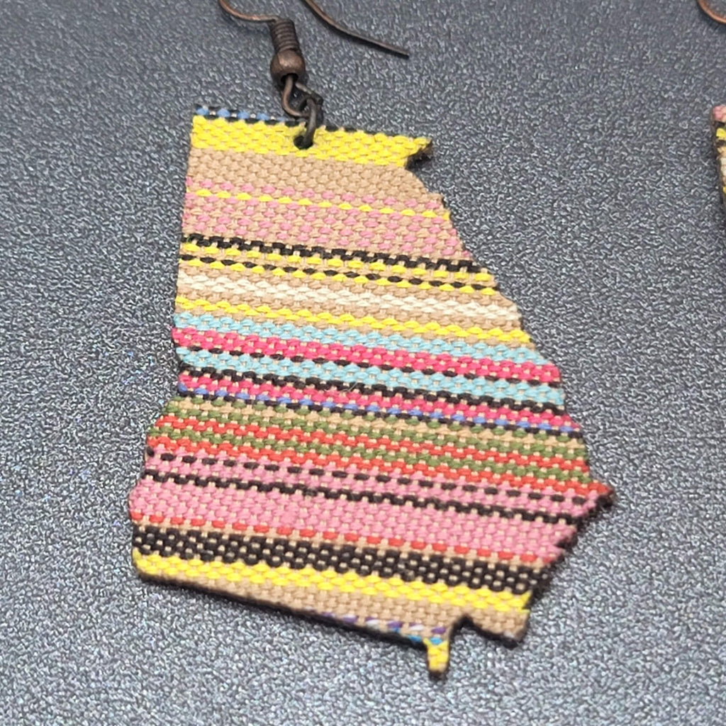 Pierced Earrings Fabric Cut out State of Missouri Dangle 1.75"