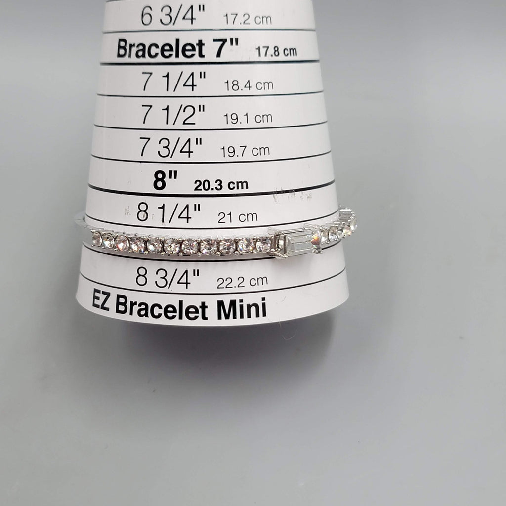 Rhinestone Bangle Bracelet Silver tone 8.5 in