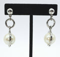 Silvertone Dangle Faux Pearl Pierced Earrings Estate Costume Jewelry 2" 