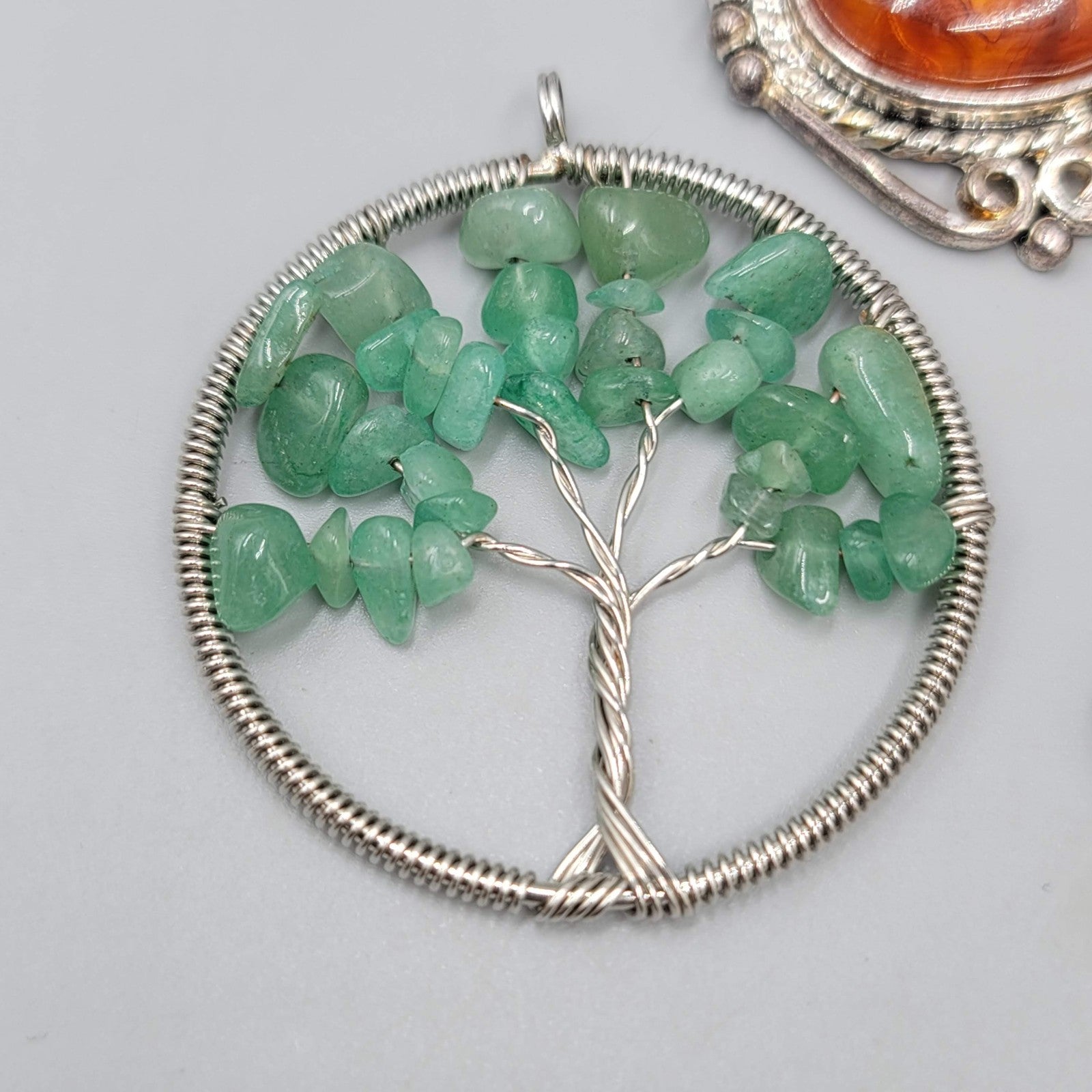 Lot of 4 Pendants Silver Tone Gemstone Tree Infinity Chakra LOVE Resin Large