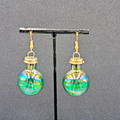 Christmas Pierced Earrings Green Glass Ornament Dangle 1.25"