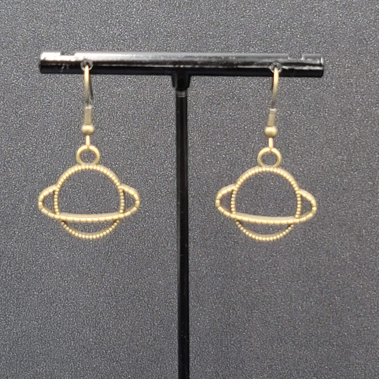 New Saturn Planet Pierced Earrings Bronze tone Dangle 3/4"