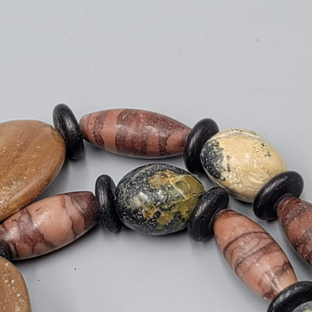 Elephant Pendant Necklace Mixed Stone Beads Toggle Clasp 24 in African Motif
