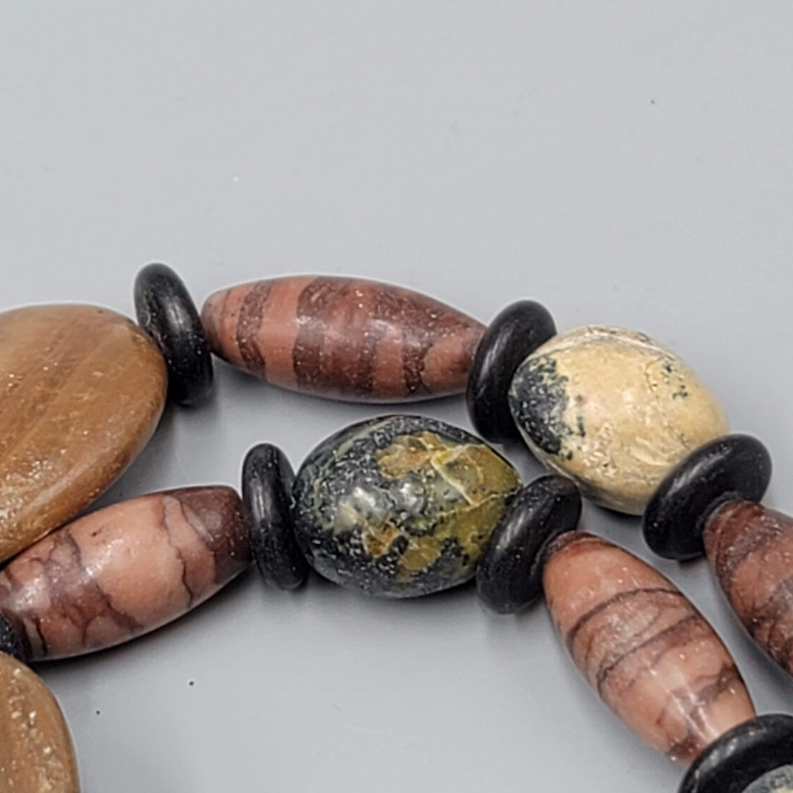 Elephant Pendant Necklace Mixed Stone Beads Toggle Clasp 24 in African Motif