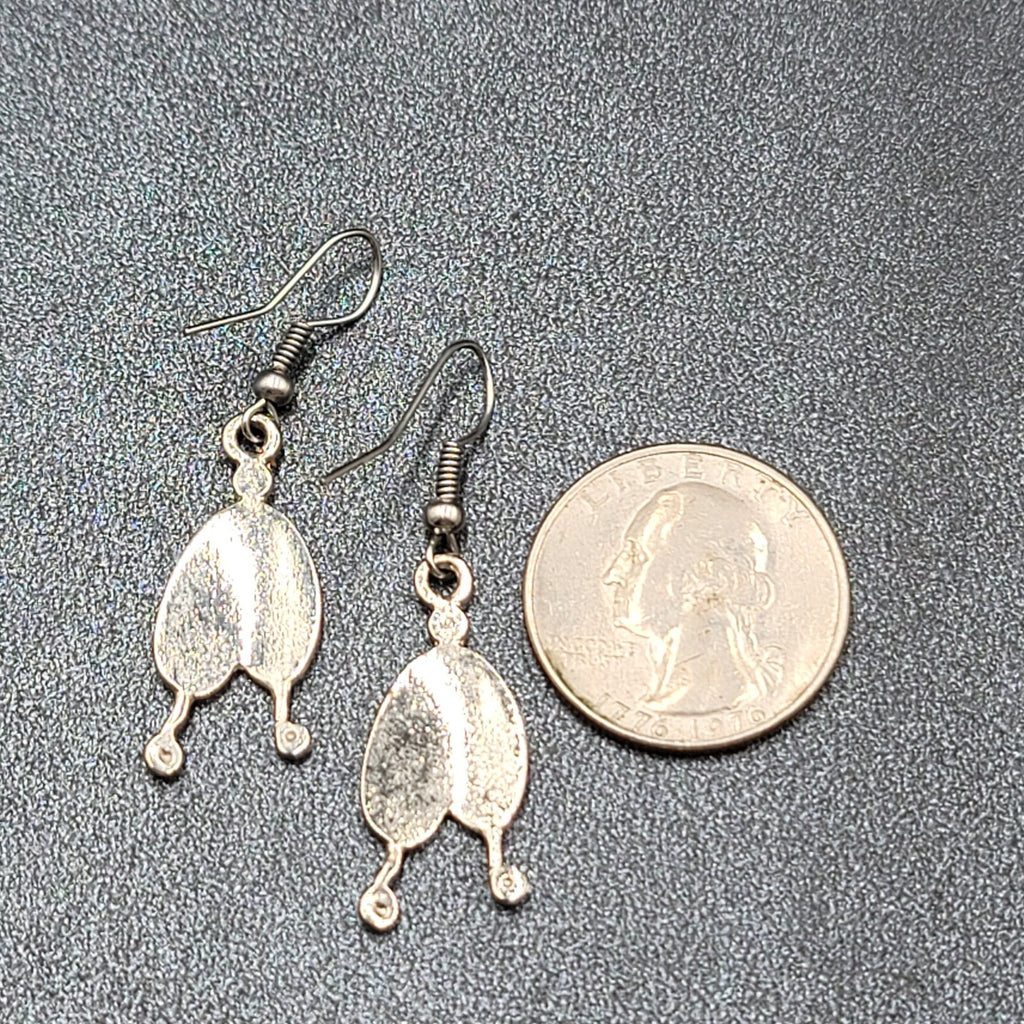 Pierced Earrings Silver tone Red Enamel Winter Hat Dangle 1 1/8"