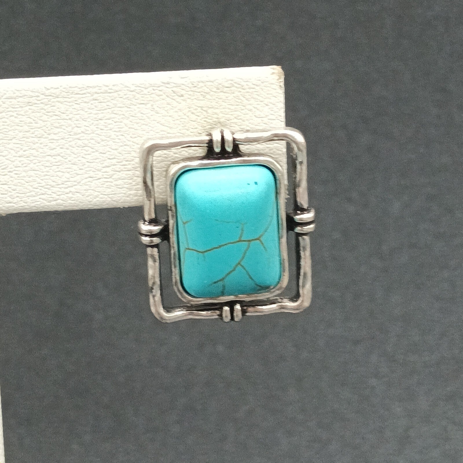 Pierced Earrings Silver tone Dyed Howlite Faux Turquoise Southwest Drop 3/4"