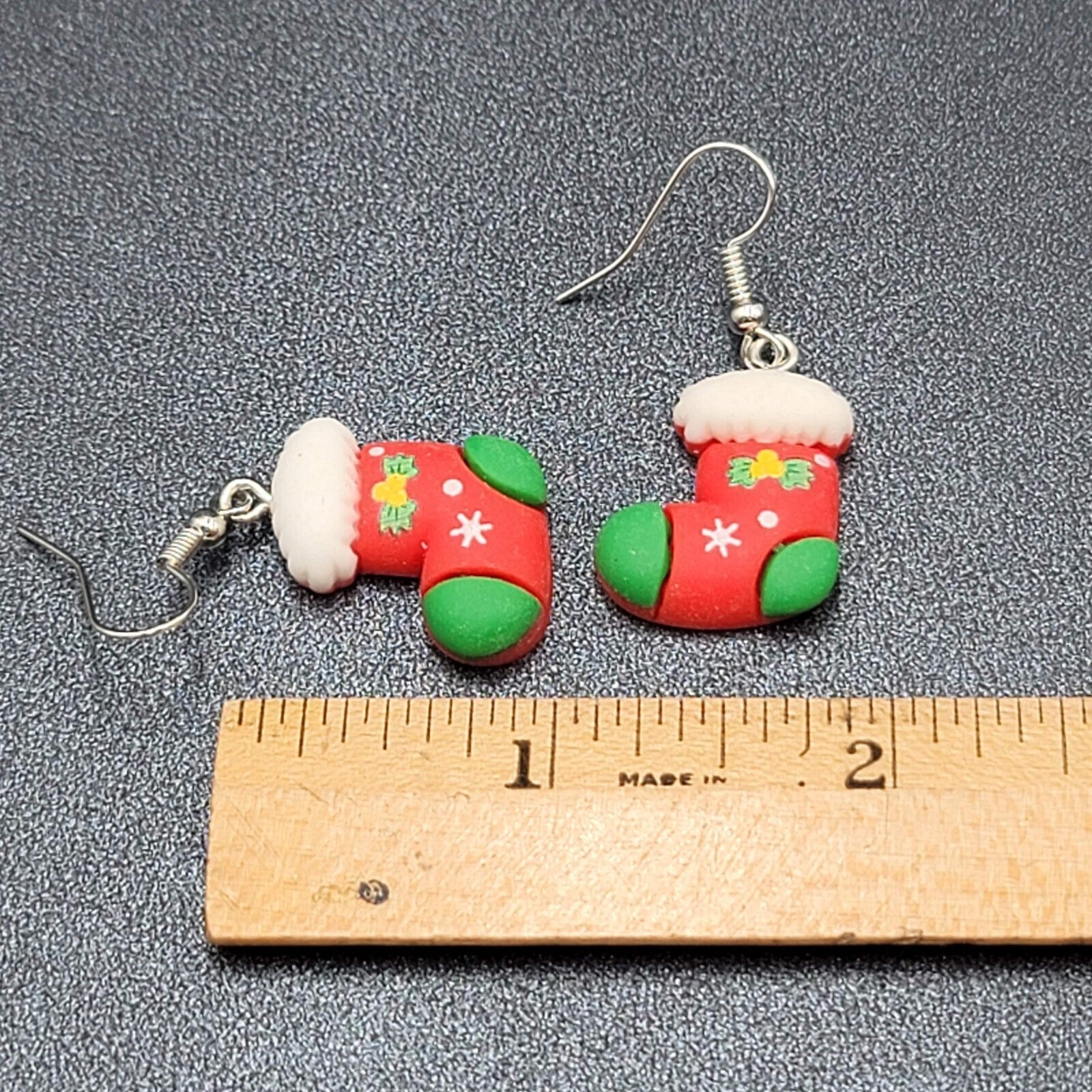 Christmas Stocking Pierced Earrings Puffy 3D Dangle 1 1/8"