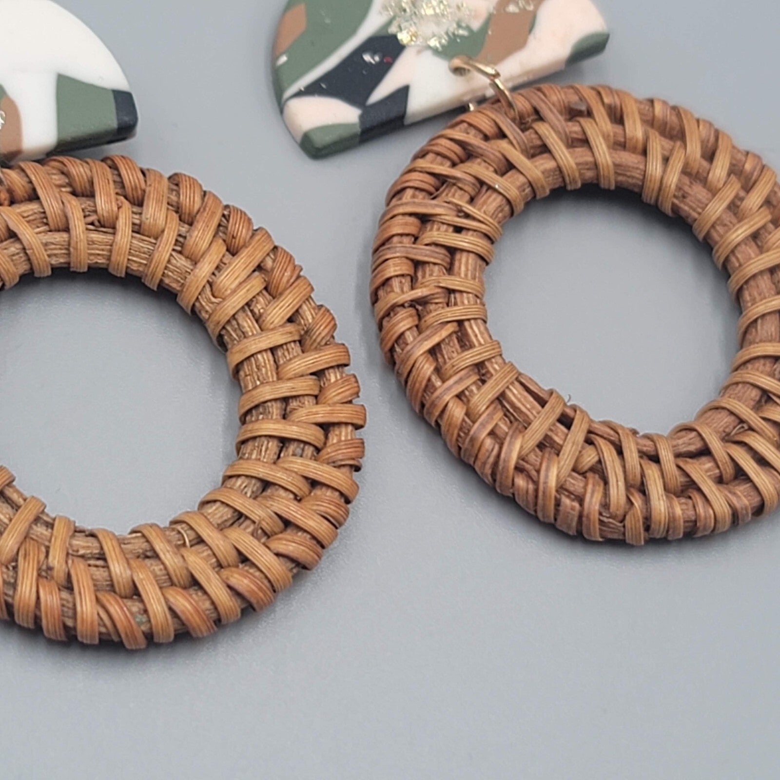 Rattan Multicolor Polymer Clay Pierced Earrings Dangle 2.75"