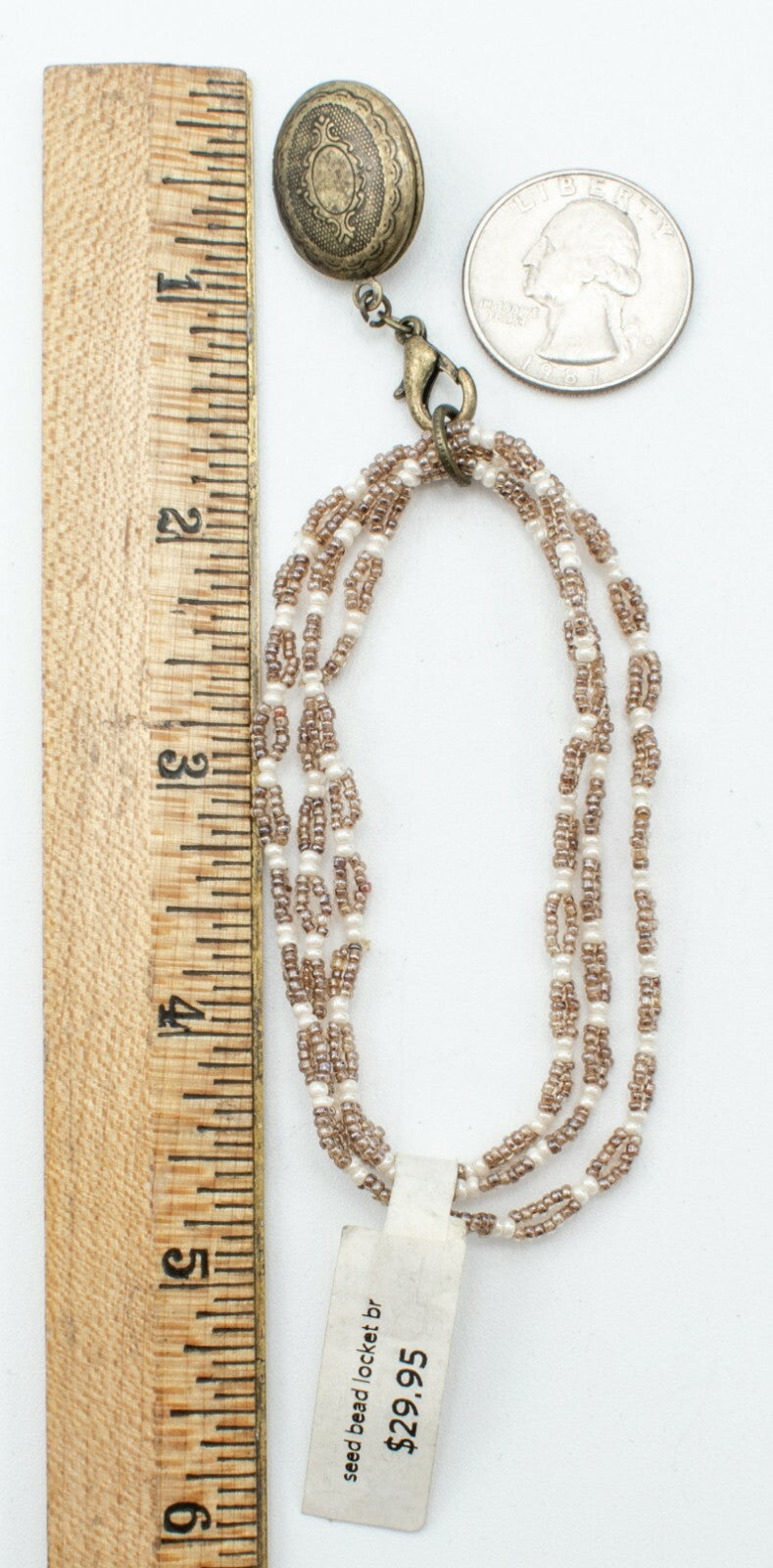 Locket Charm Bracelet Elastic Seed Bead Estate Costume Jewelry NWT $29
