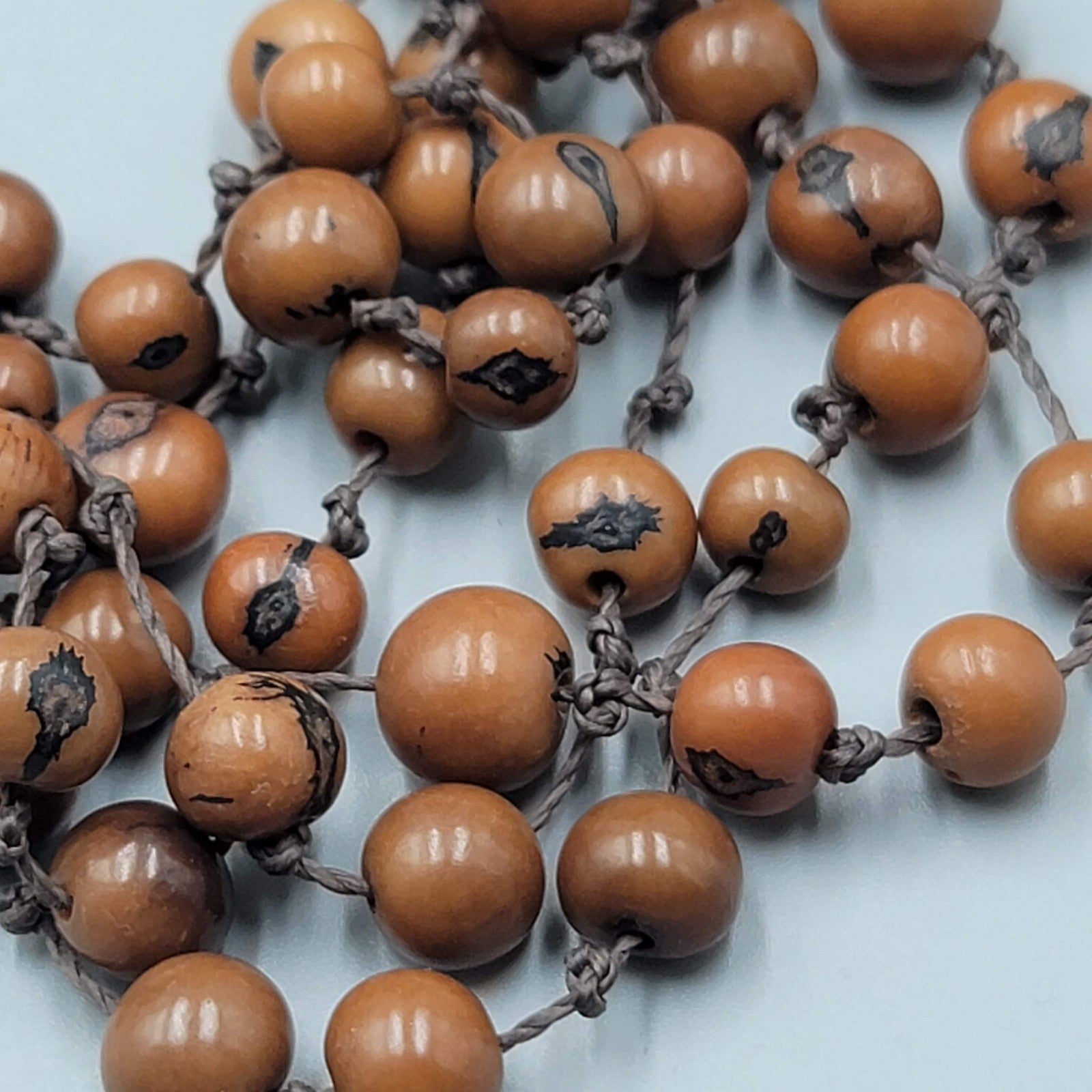 Artisan Natural Seed Necklace Hand Strung Layered Brown Adjustable Cord 24"