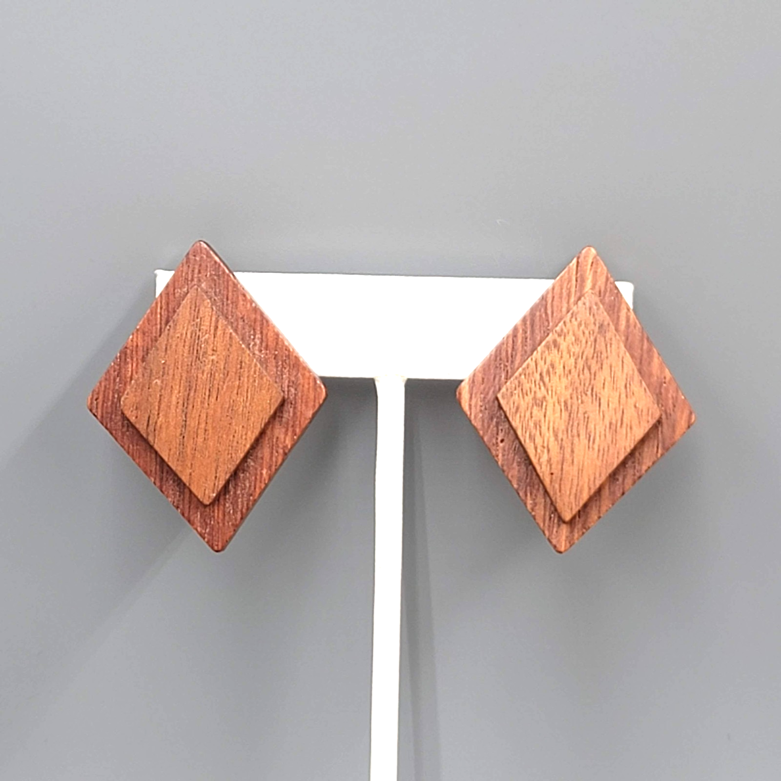 Vintage Wood Statement Pierced Earrings Drop 1 5/8"