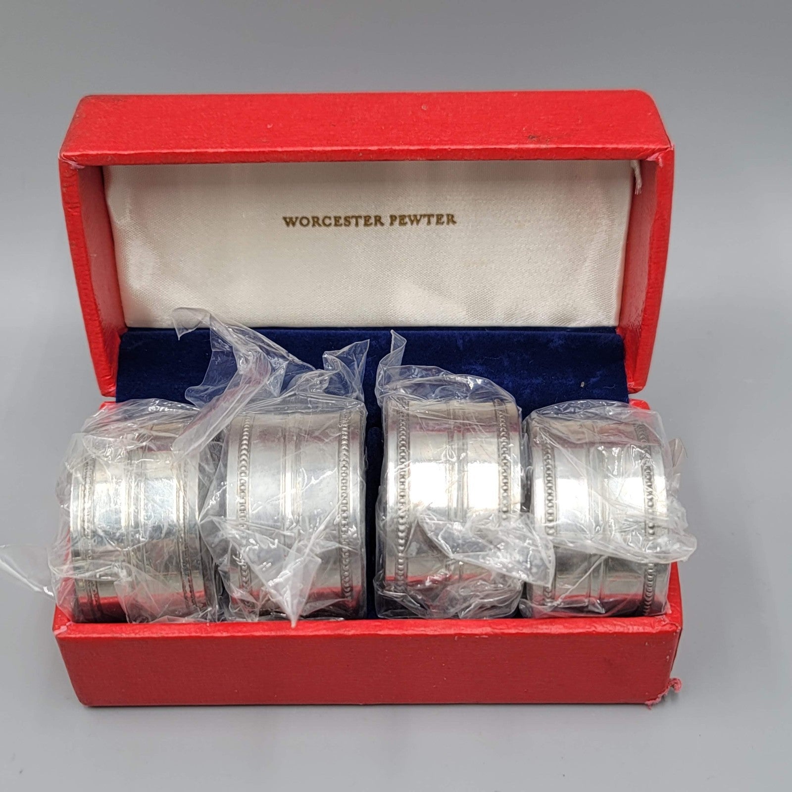 Royal Worcester Pewter Napkin Rings In Original box 4 Napkin Rings USA