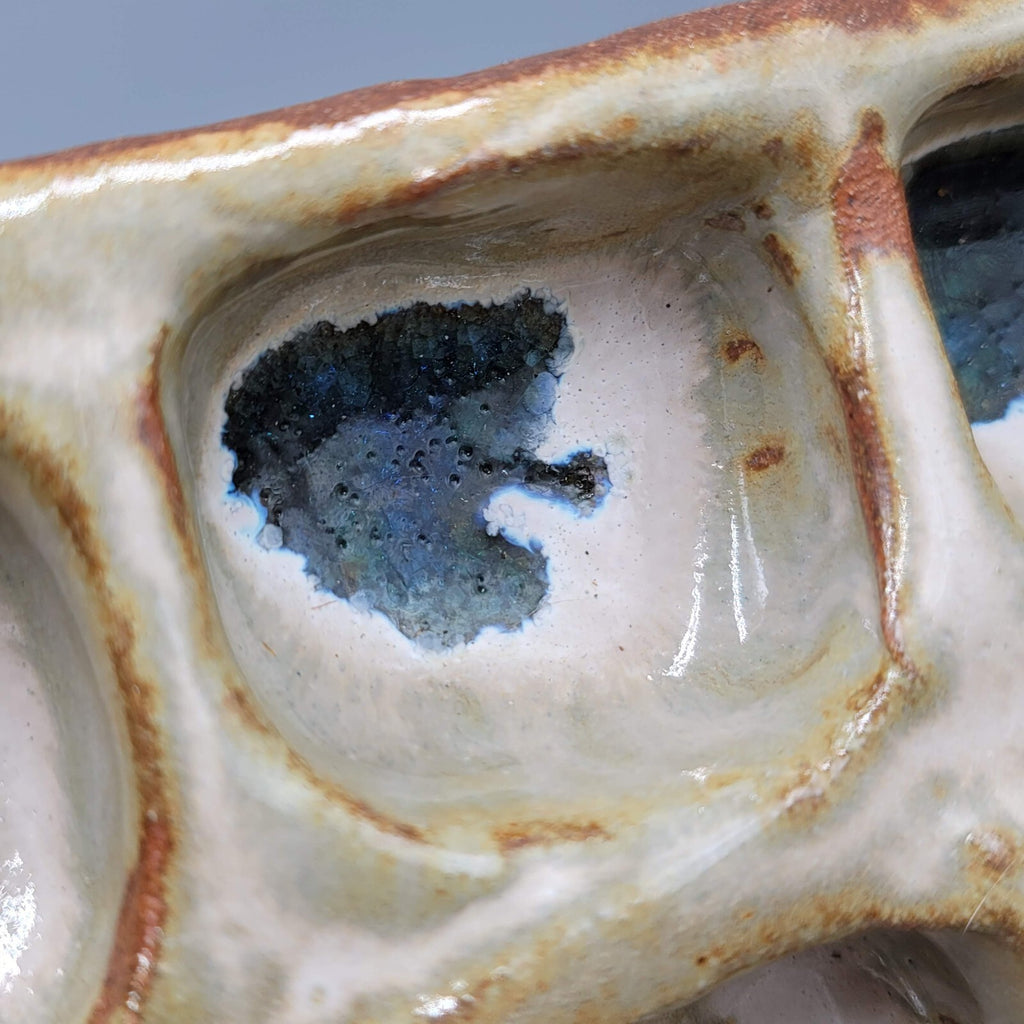 Folk Glazed Pottery Diometric Divided Dish Egg Oyster Escargot 8"x6"x2"