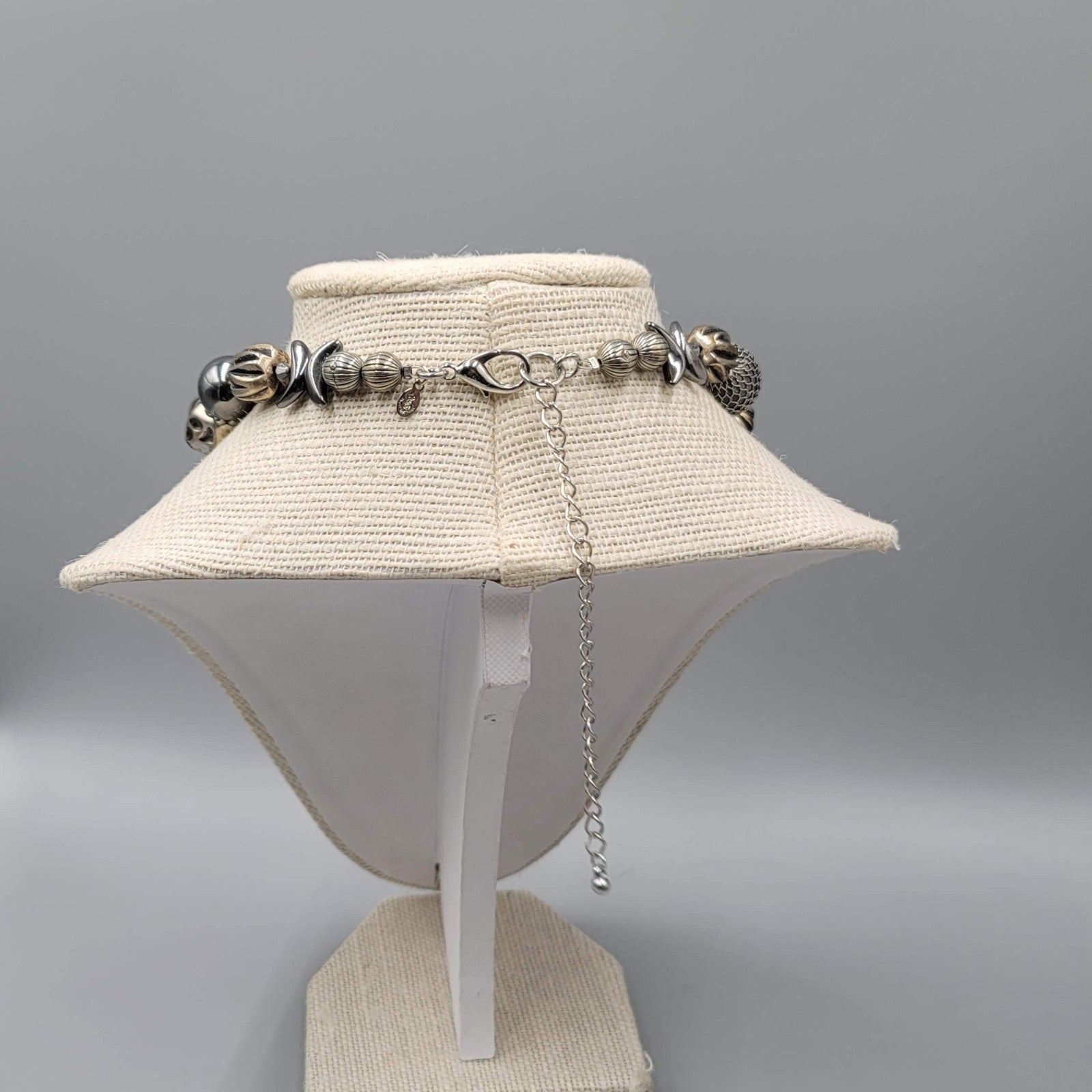Large Statement Bead Necklace Silver toen Gray Black 16"-20"