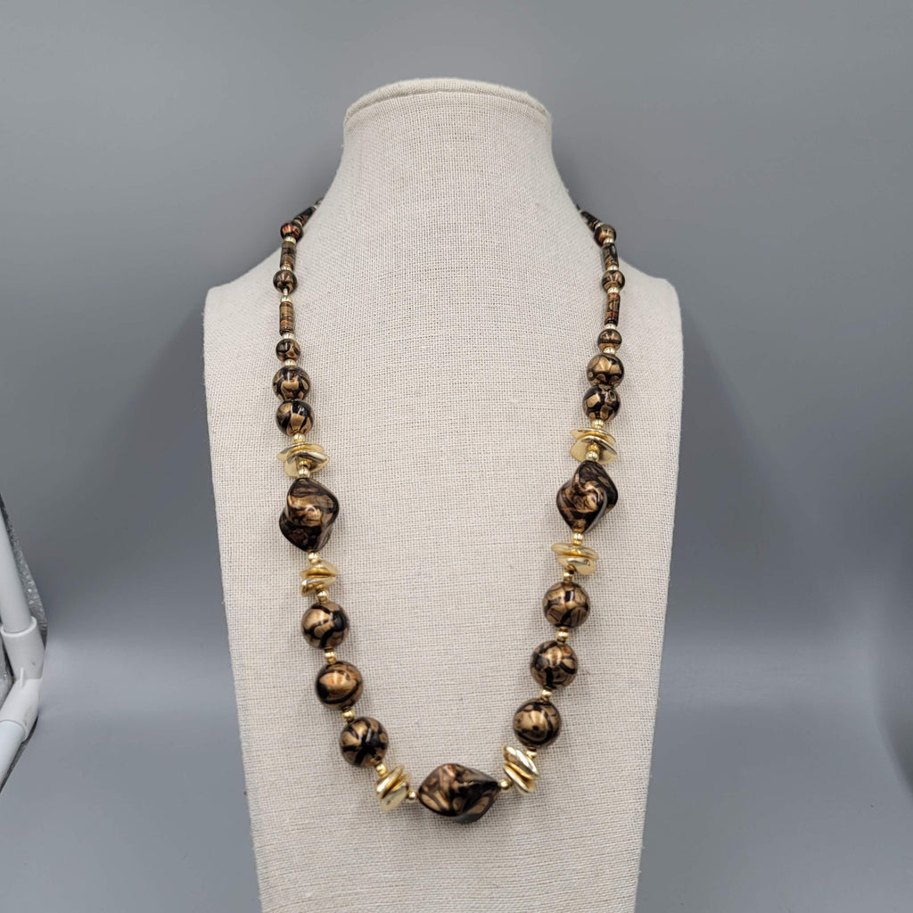 Vintage Necklace Gold tone Swirl Bead Estate Costume Jewelry 22"