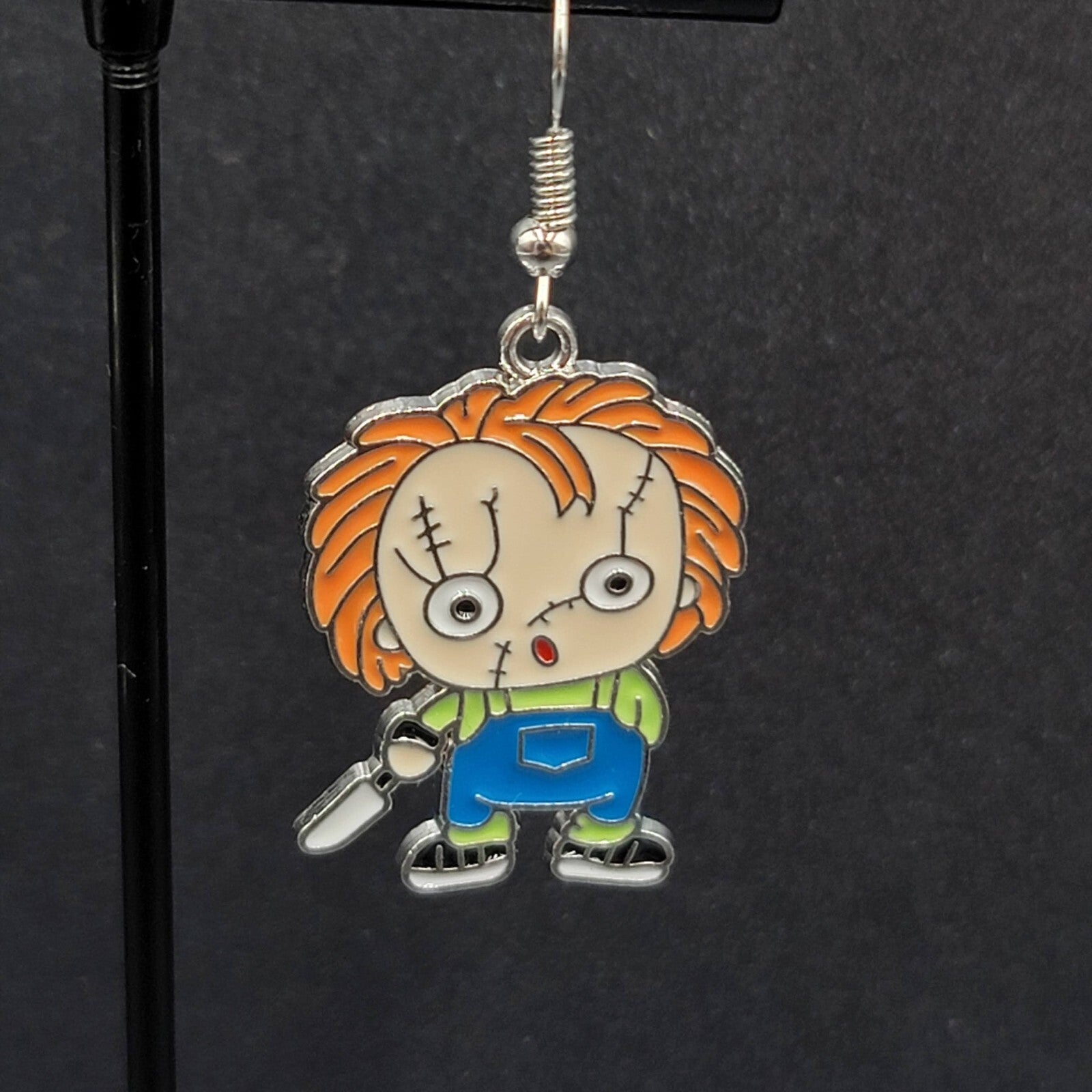 Chuckie Pierced Earrings Enamel Childs Play Horror Movie Dangle 1.25" 