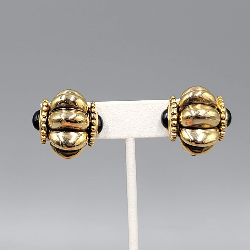 Vintage Clip on Earrings Gold Plated Black Side Accents Statement 1 in