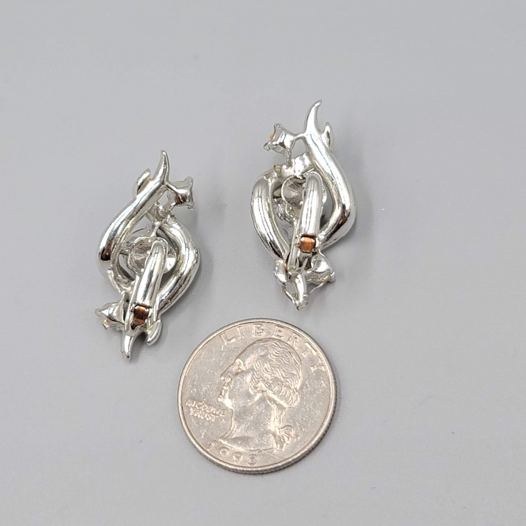 Vintage Clip on Earrings Silver tone Climber Rhinestone Twirl 1 1/8"