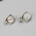 Vintage Monet Stud Clip on Earrings White Cats Eye Silver tone 3/8"