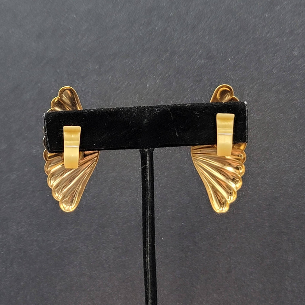 Vintage Clip on Earrings Lightweight Gold tone Plastic Clip 1 5/8"