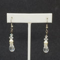 Pierced Earrings Silver tone Faux Pearl Faceted Crystal Bead Dangle 1 1/4"