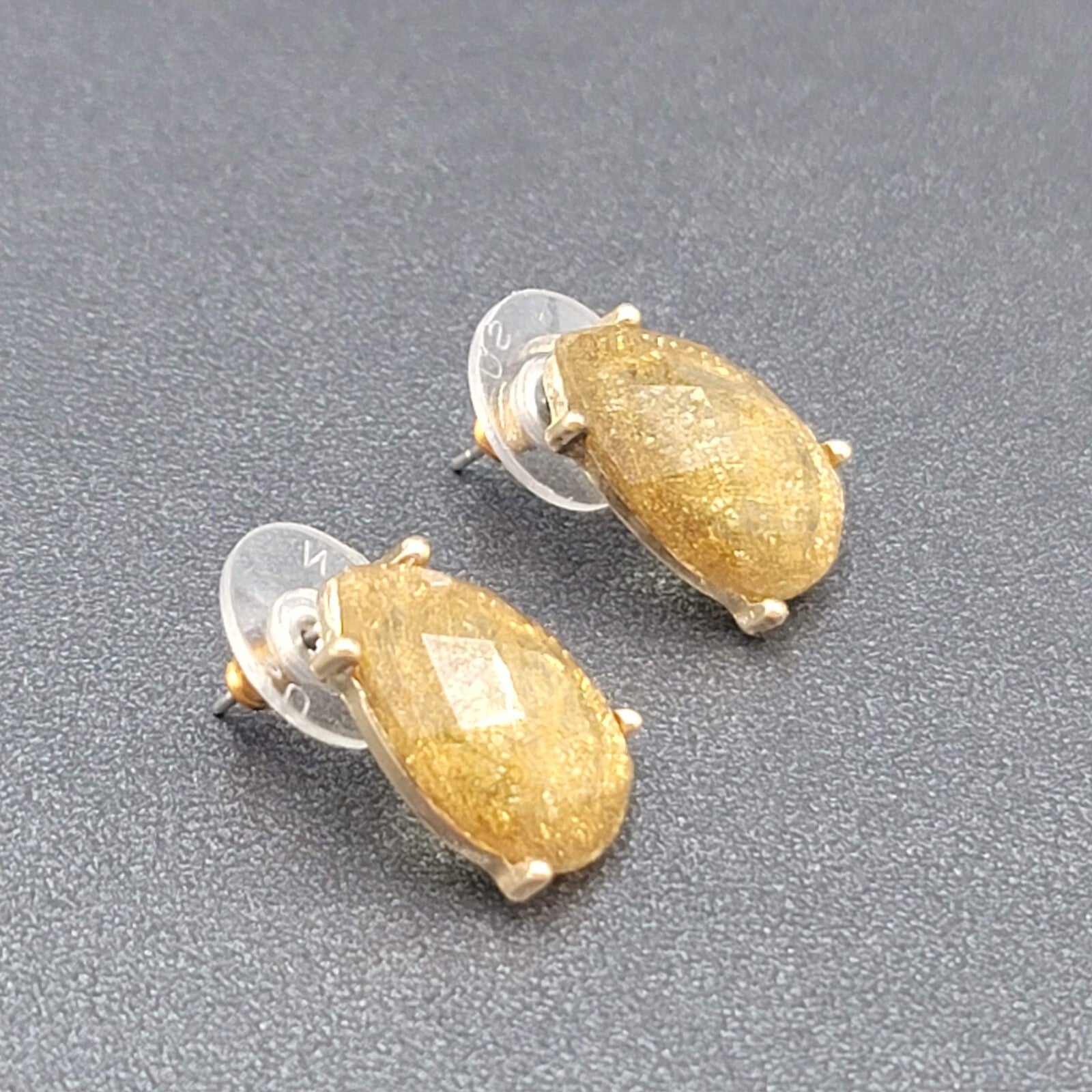 RMN Pierced Earrings Gold tone Faceted Teardrop Acrylic Statement Drop 5/8"