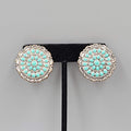 Vintage Southwest Style Clip on Earrings Dark Silver tone Blue Enamel 1 1/8"